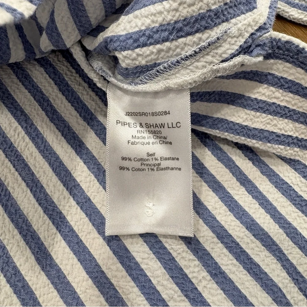 🌟VERONICA BEARD🌟 JEANS CALISTO STRIPED SEERSUCKER BLOUSE BLUE / WHITE M - Picture 8 of 10
